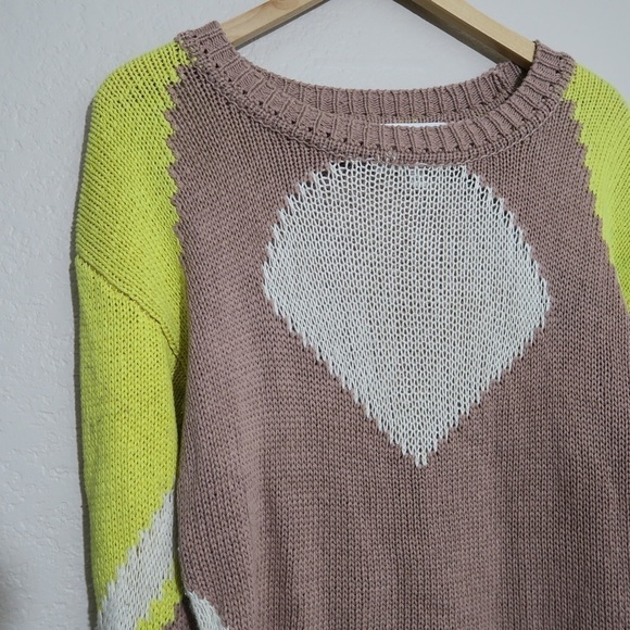 Aiko Sweater Womens Medium Asymmetrical Relaxed Beach Casual Art Tan Open Knit - Picture 2 of 10